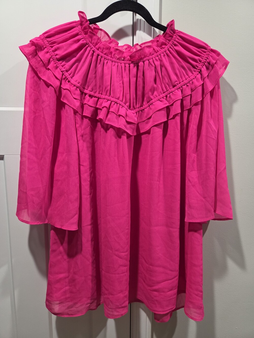 Cato Size 22/24 Women’s Hot Pink Ruffle Yoke Blouse